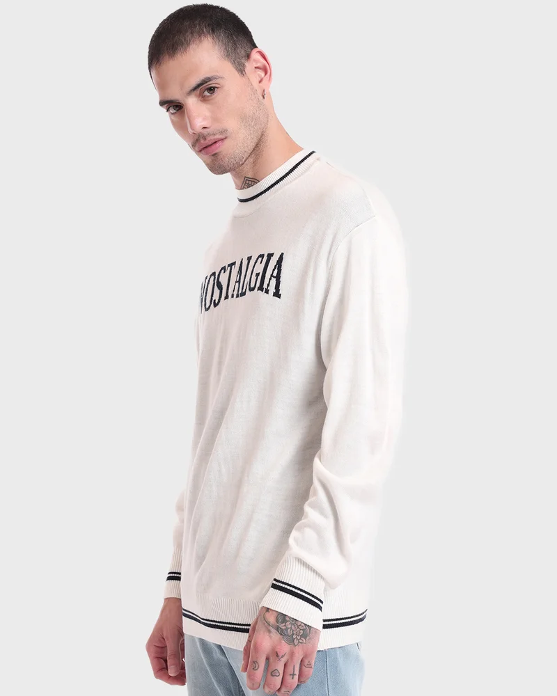 بيواكوف Men's Gardenia Nostalgia Typography Oversized Sweater